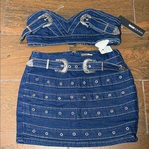 Fashion Nova Dark Blue Denim Skirt Set